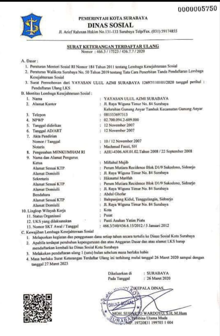 Surat Tanda Daftar Dinas Sosial